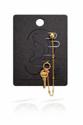 Goudkleurige Oorbel met Sleutel Bedel & Ketting (2 Gaatjes) | Stainless Steel
