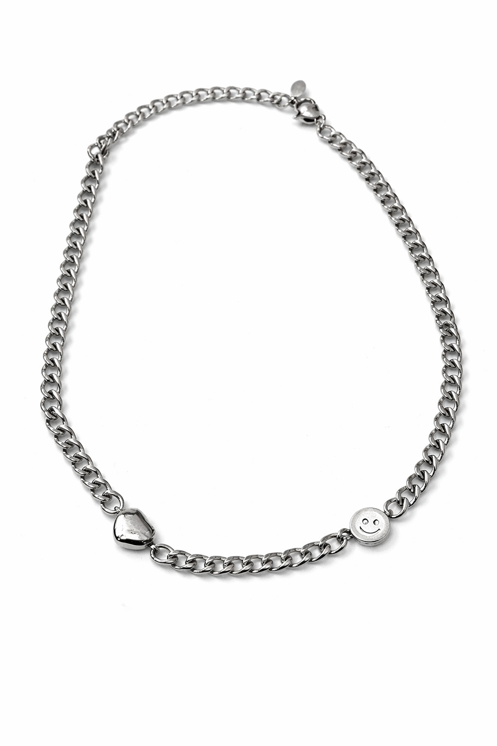 Stainless Steel Zilveren Schakelketting met Hart & Smiley | Waterproof