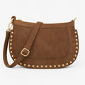Bruine Schoudertas met Gouden Studs | Echt Leder
