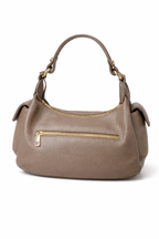 Taupe Schoudertas met Goudkleurige Details | Echt Leder