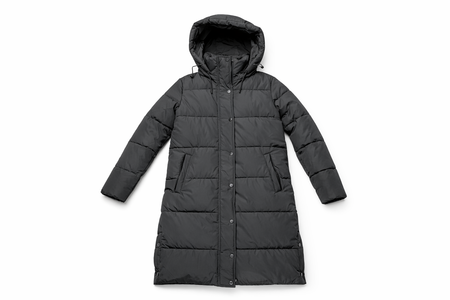 Zwarte Lange Puffer Jas met Capuchon | Warme Winterjas