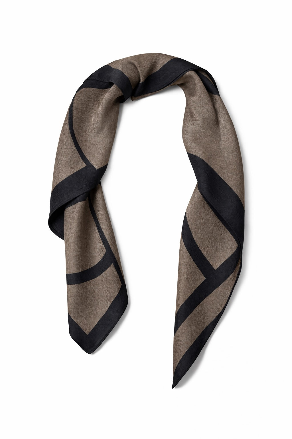 Taupe vierkante sjaaltje met zwarte print | accessoires trend