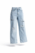 Lichtblauwe Wide Leg Jeans | Ripped Details | Redial