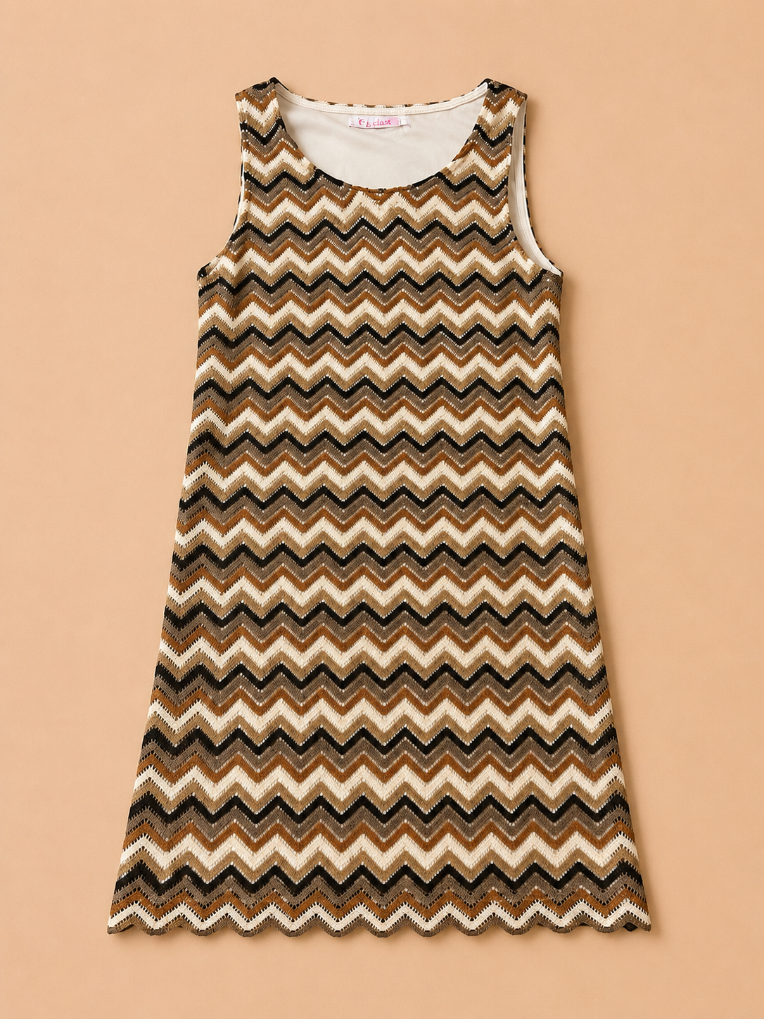 Gehaakte Zigzag Jurk Bruin/Beige | Choklate