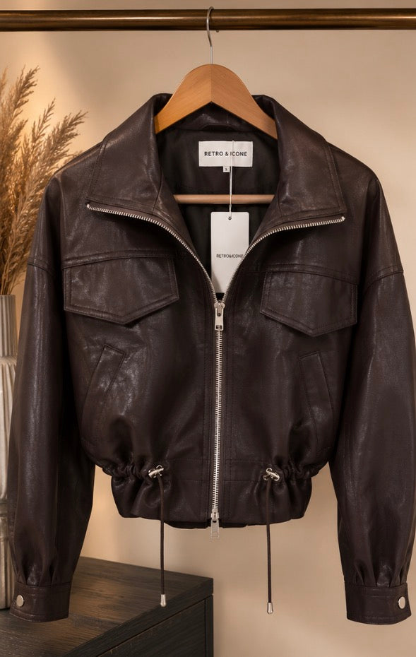 Faux Leather Jacket Chocolate Brown | Retro & Icone
