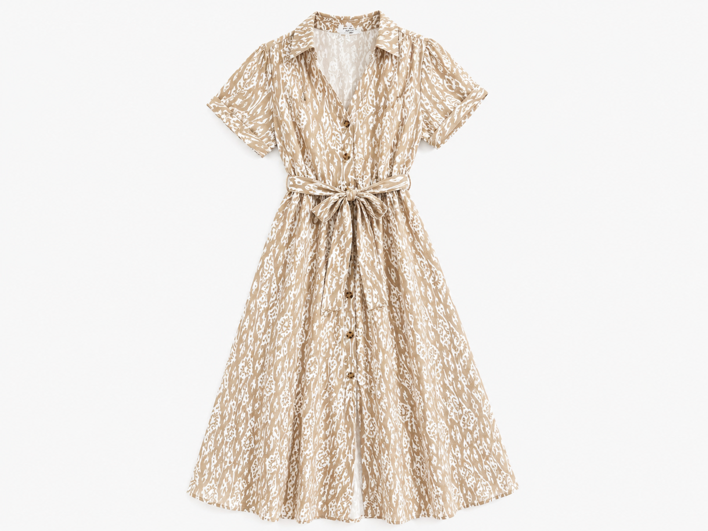 Zandkleurige Print Midi Jurk | By Swan