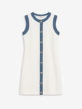 Jurk Wit/Denim met Goudkleurige Knopen