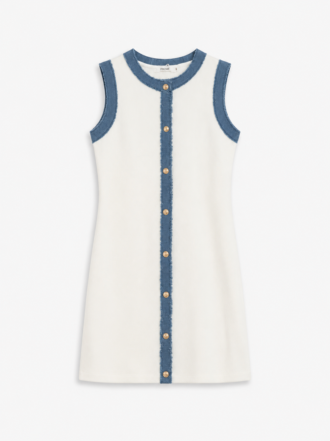 Jurk Wit/Denim met Goudkleurige Knopen