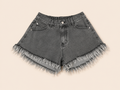 Grijze Denim Short met Fringe Details | Mockhy