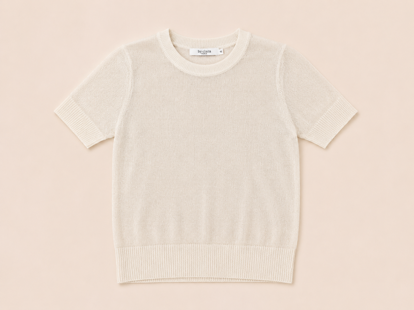Fijngebreide Top Korte Mouw Beige | By Clara