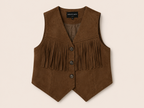 Donkerbruin Suède Look Gilet met Franjes | Drôle de Copine