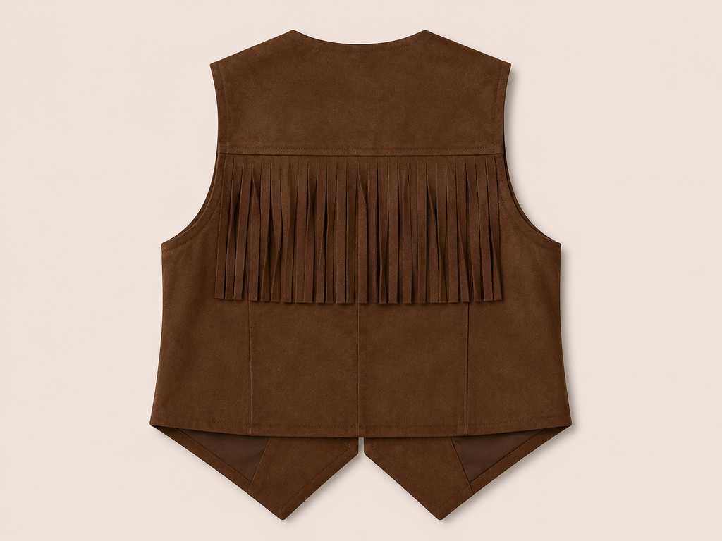 Donkerbruin Suède Look Gilet met Franjes | Drôle de Copine