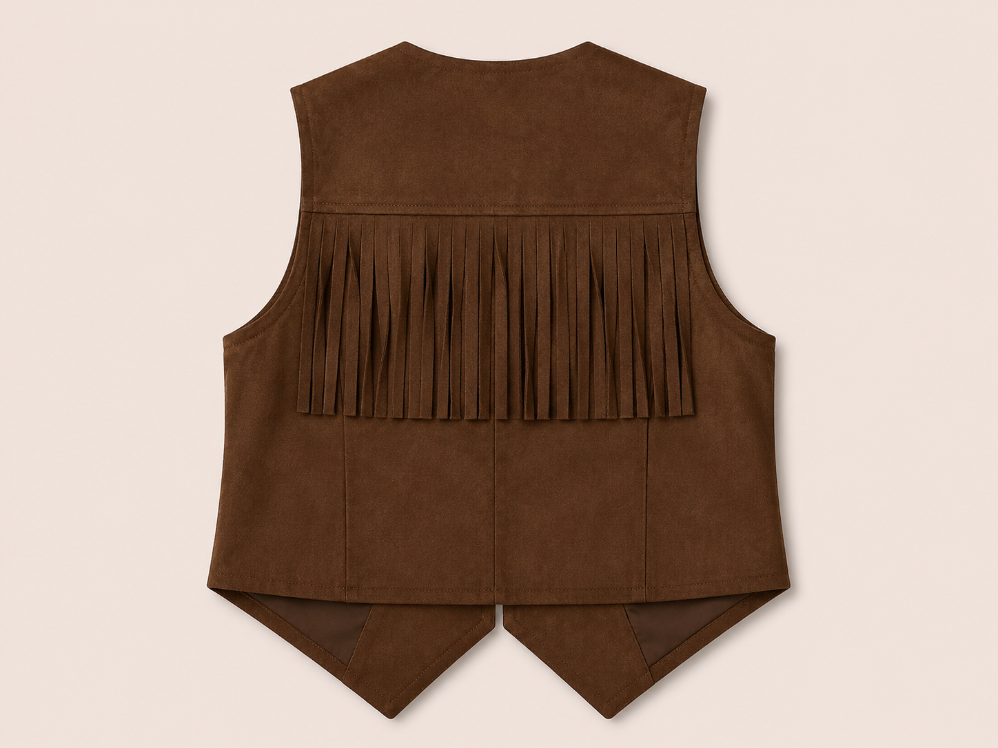 Donkerbruin Suède Look Gilet met Franjes | Drôle de Copine
