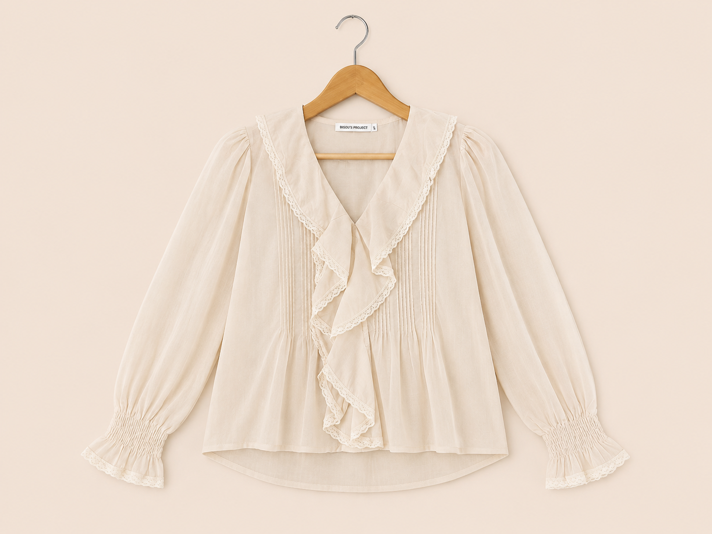 Crème Ruffle Blouse met Kant – Bisou's Project