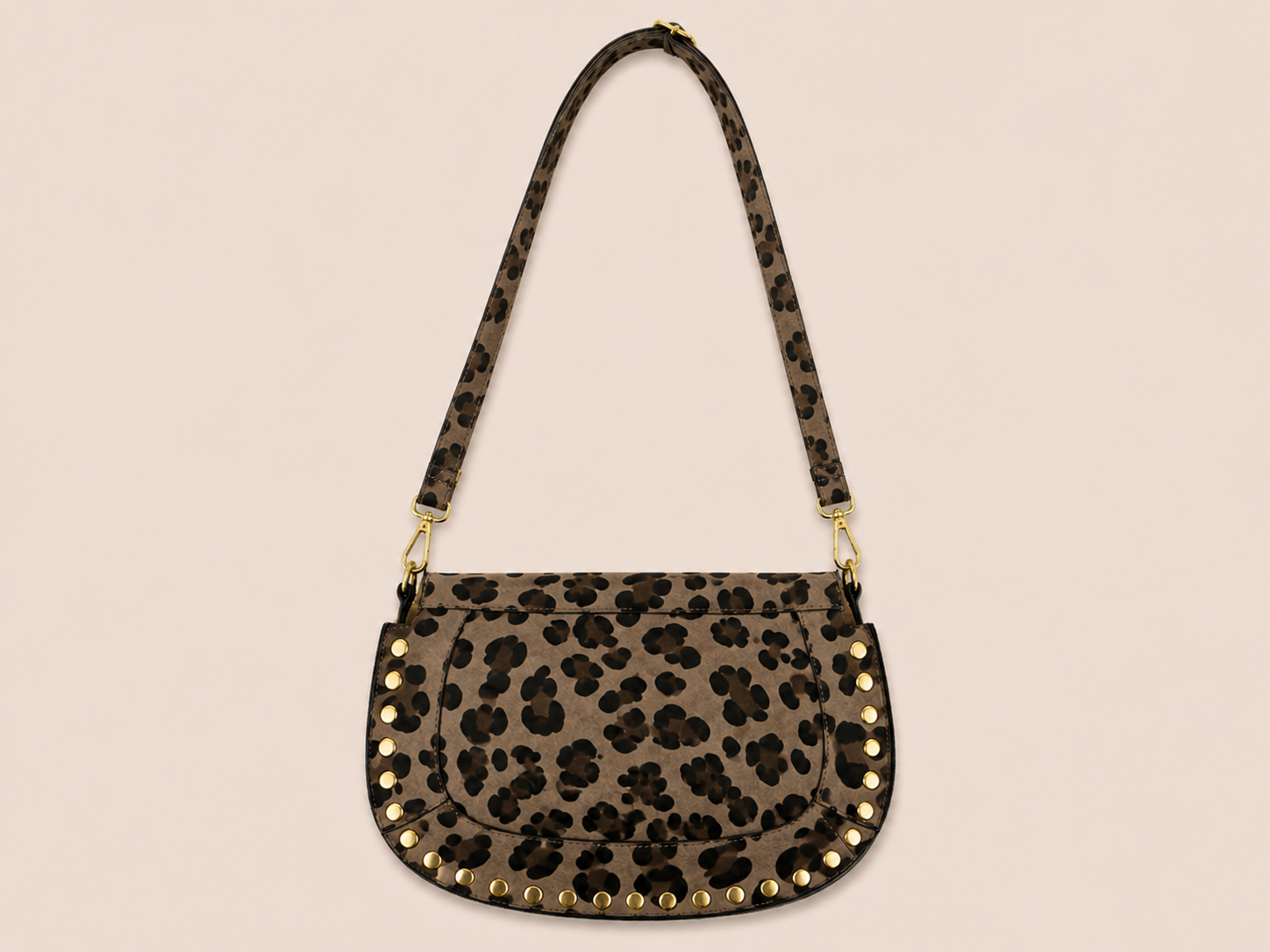 Panterprint schoudertas met gouden studs | Echt leder