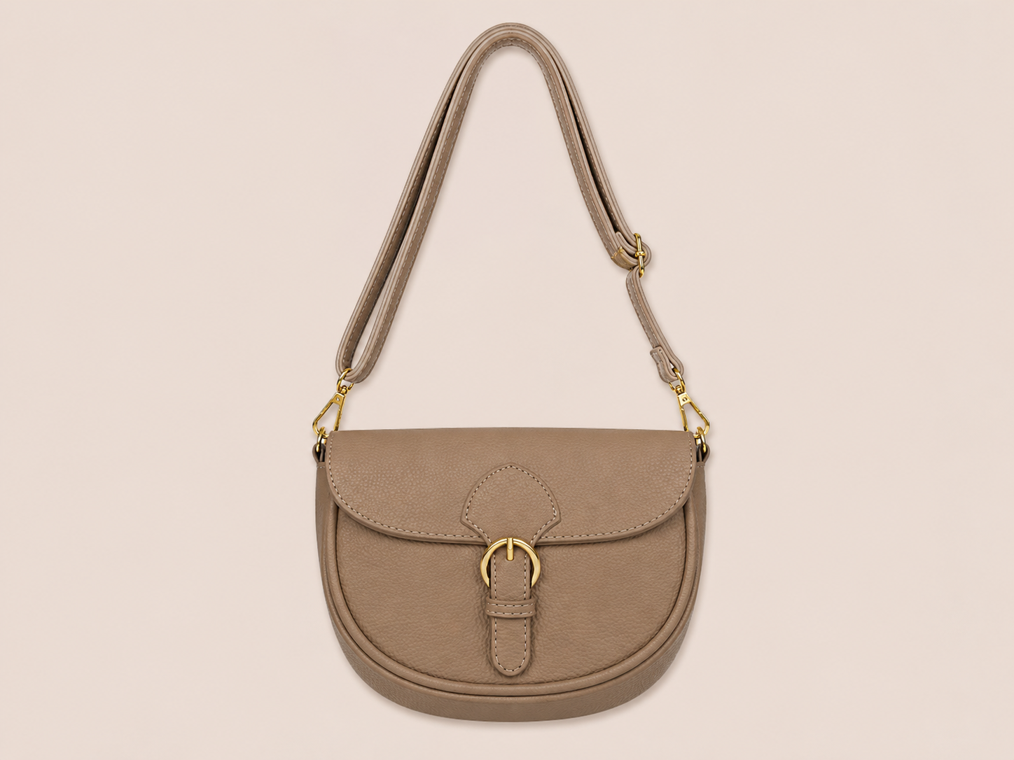 Beige Crossbody Tas met Gouden Gesp | Echt leder