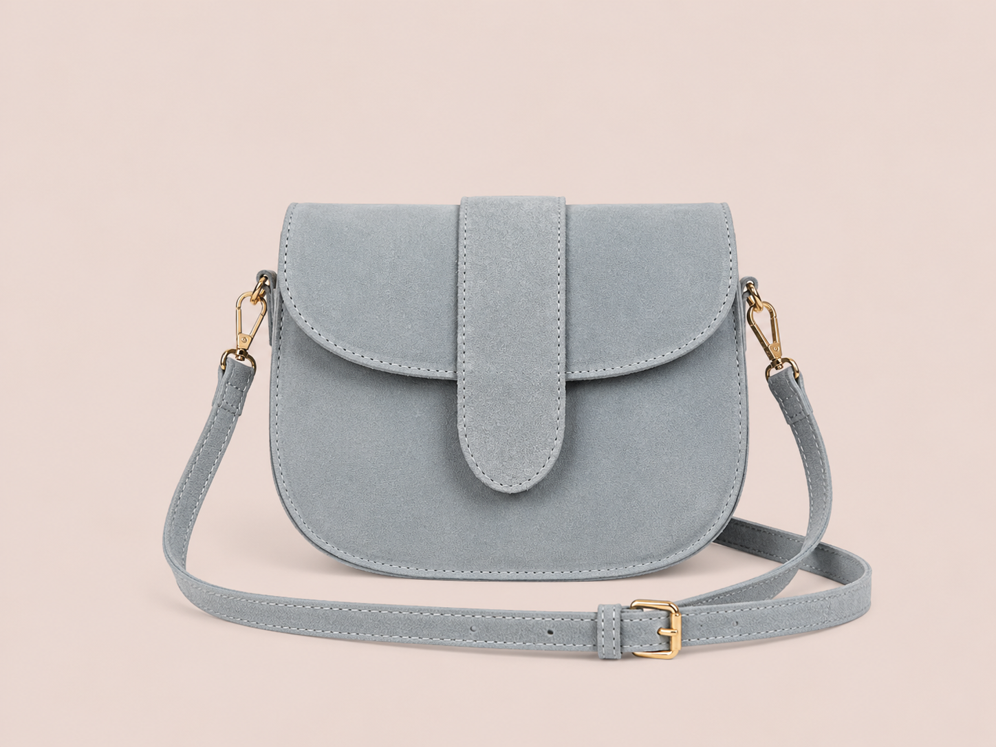 Lichtblauwe Suède Look Crossbody Tas | Echt Leer