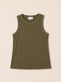 Olijfgroene tanktop met studs | Drôle De Compine