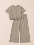 Taupe 2-delige set met structuur | Miuco