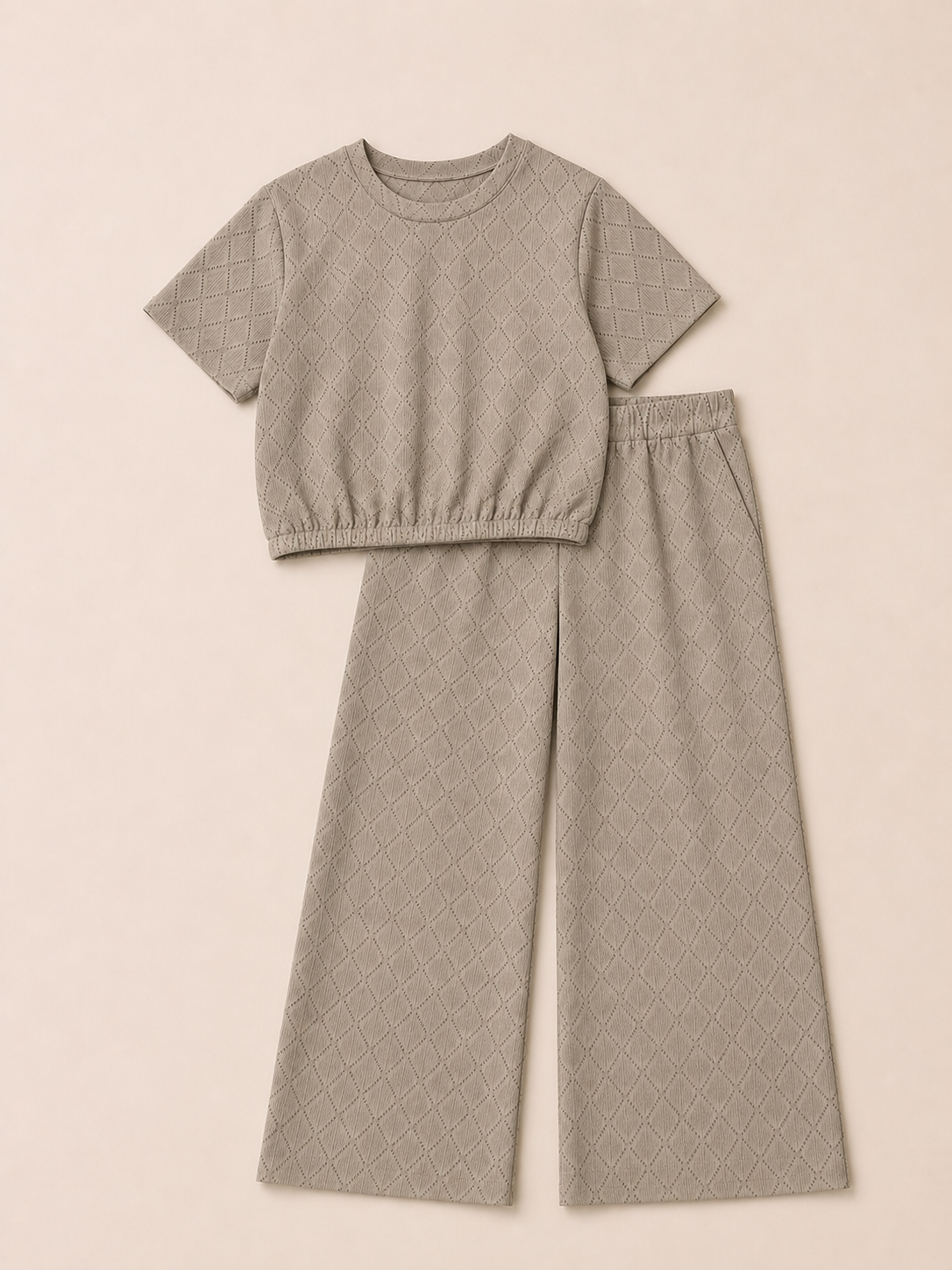 Taupe 2-delige set met structuur | Miuco
