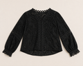 Zwarte Broderie Blouse met V-Hals en Pofmouwen | Choklate
