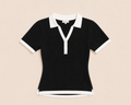 Zwarte Rib Polo Top met Witte Kraag | Effeny