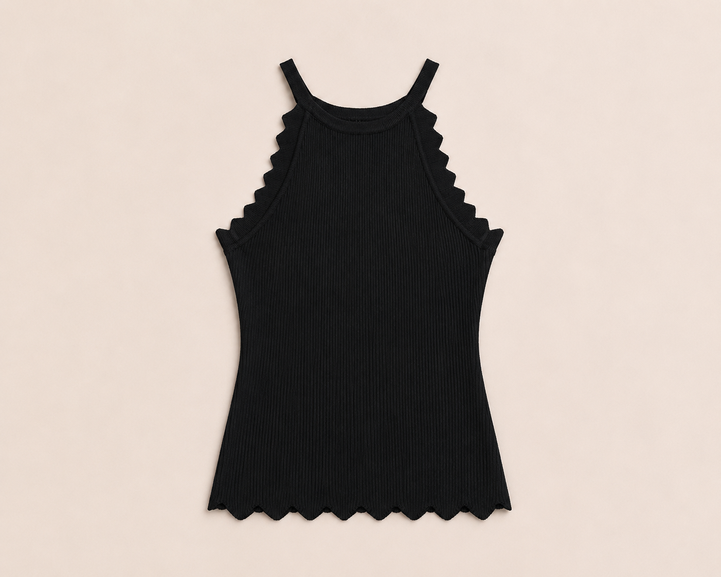 Zwarte Rib Tanktop met Kartelrand | Effeny