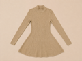 Beige Ribgebreide A-Lijn Jurk met Col | Effeny