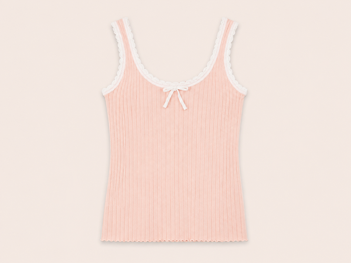 Roze Rib Top met Strikdetail | Effeny