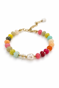 Kleurrijke Kralen Armband Dames met Parel | Gouden Stainless Steel Details