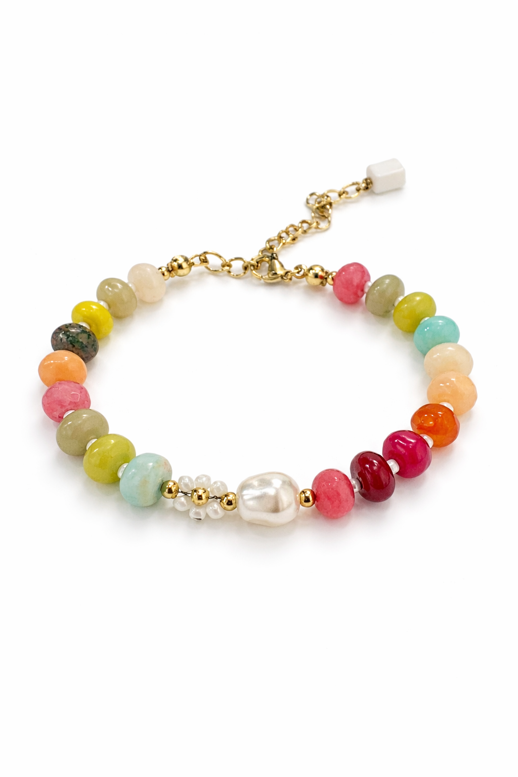 Kleurrijke Kralen Armband Dames met Parel | Gouden Stainless Steel Details