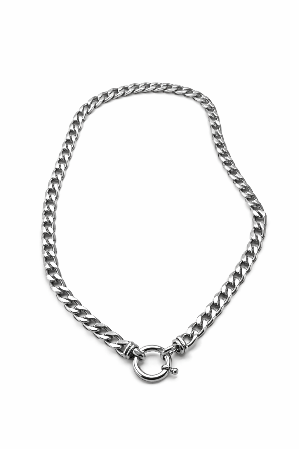 Stainless Steel Zilveren Grove Schakel Ketting met Ronde Sluiting | Waterproof Necklace