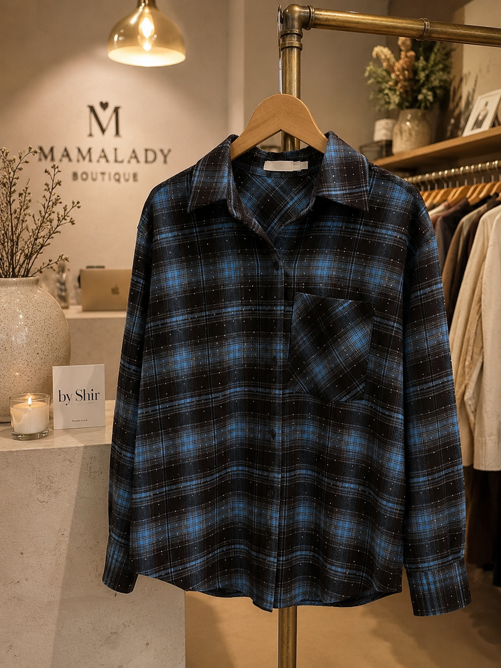 Blouse Check Blue Sparkle