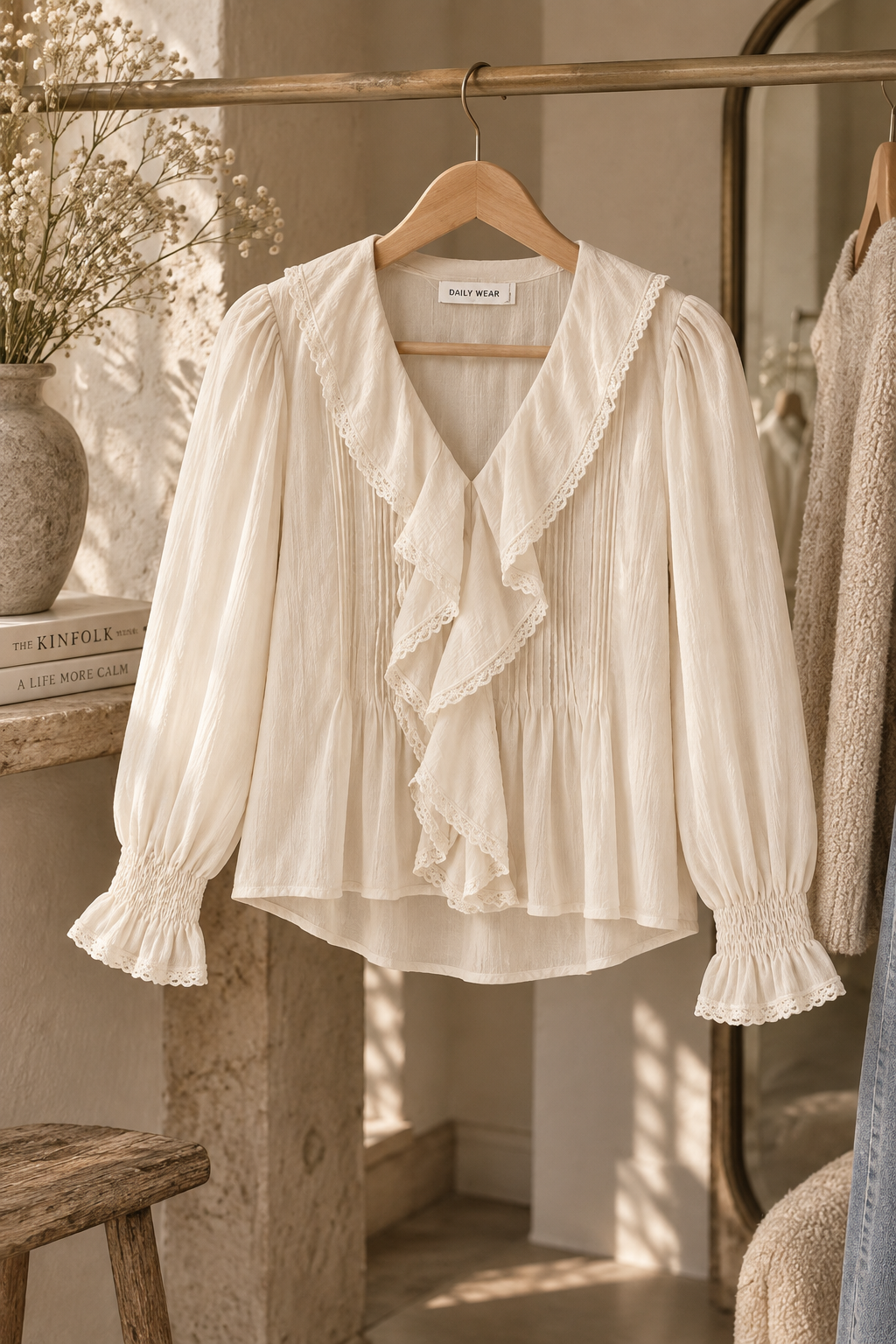 Crème Ruffle Blouse | Bisou's Project