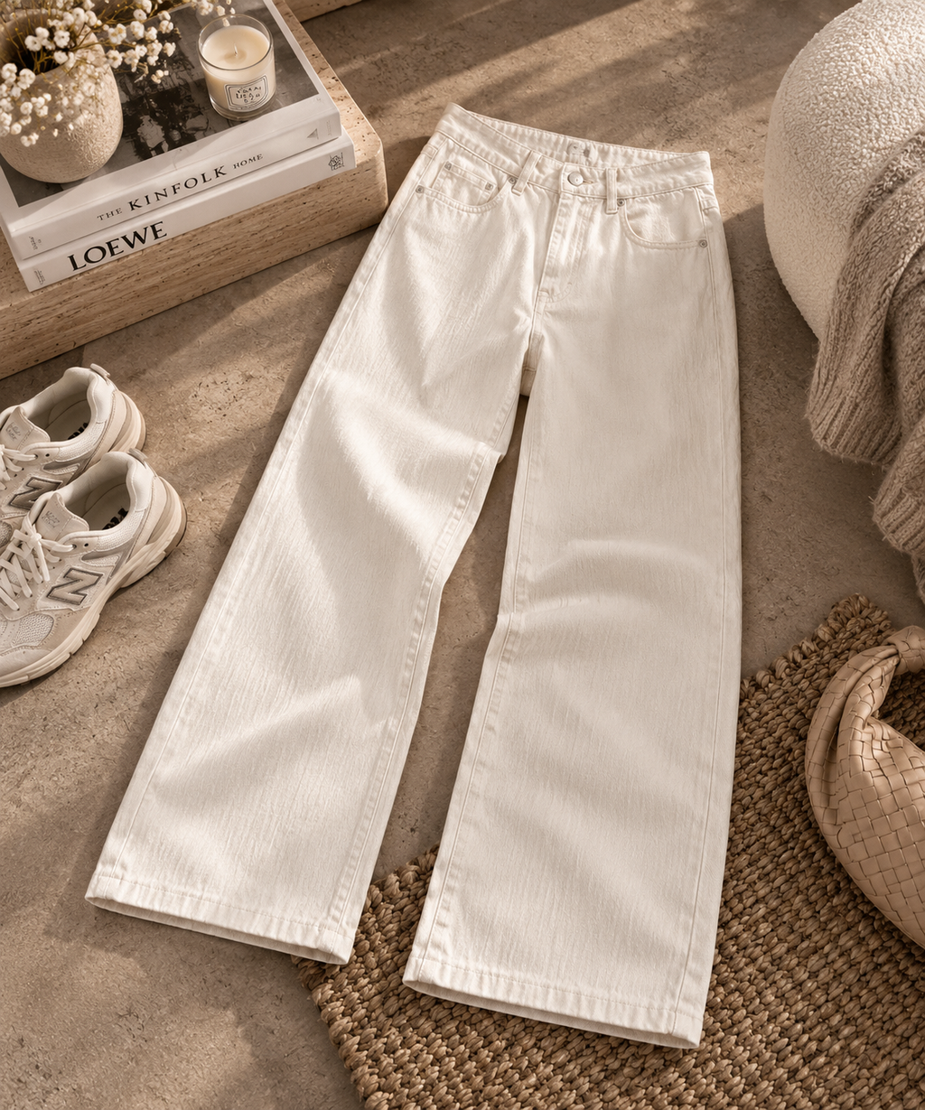 Queen Hearts wide leg jeans|Off white