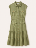 Groene Midi Jurk met Gouden Knopen