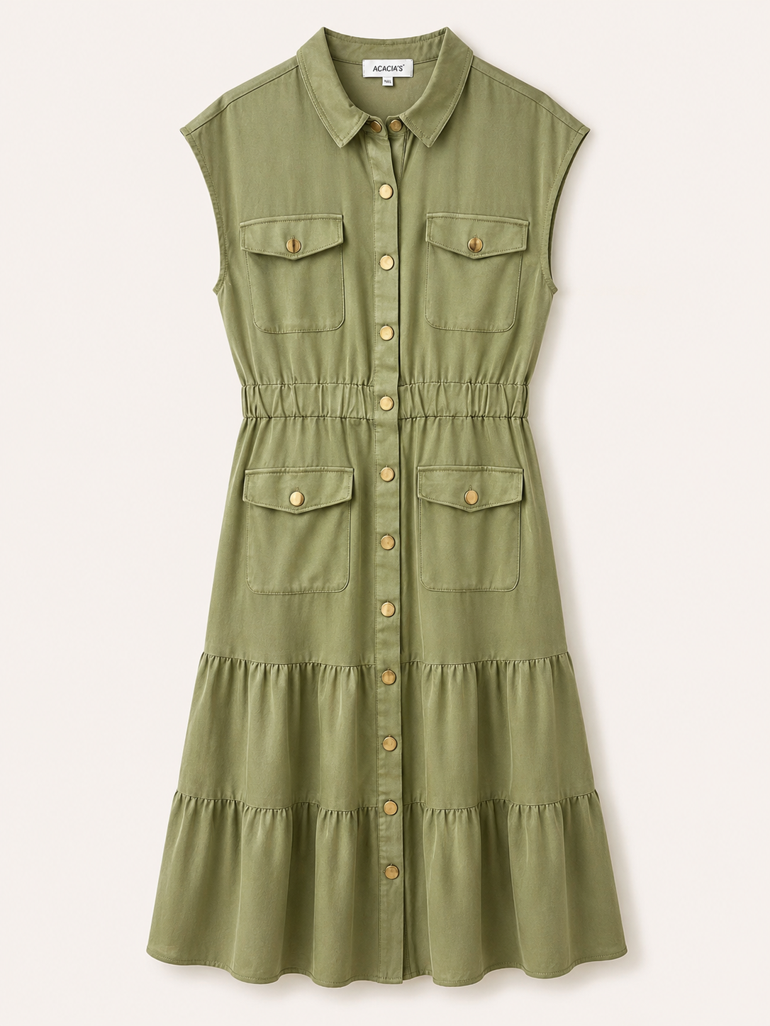 Groene Midi Jurk met Gouden Knopen