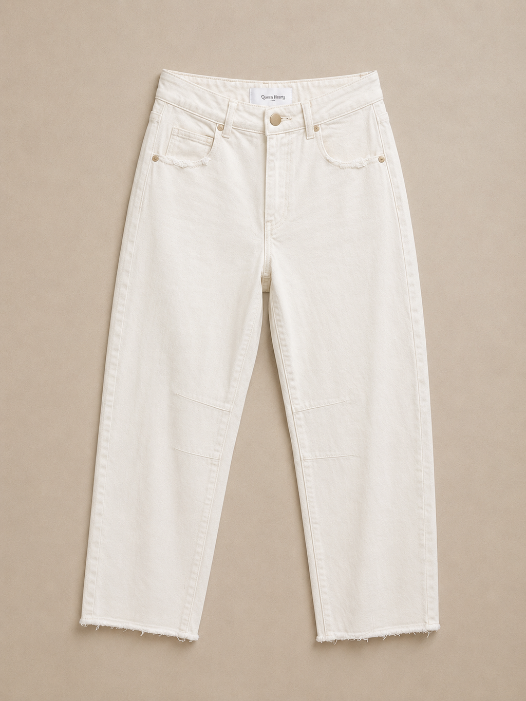 Queen Hearts Barrel Jeans Off White | Trendy Mid Waist Fit