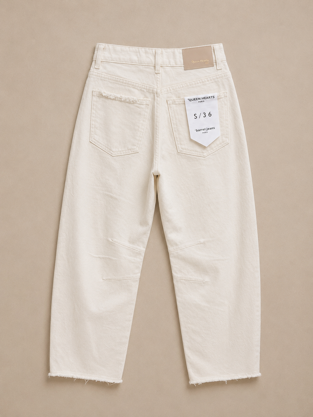 Queen Hearts Barrel Jeans Off White | Trendy Mid Waist Fit