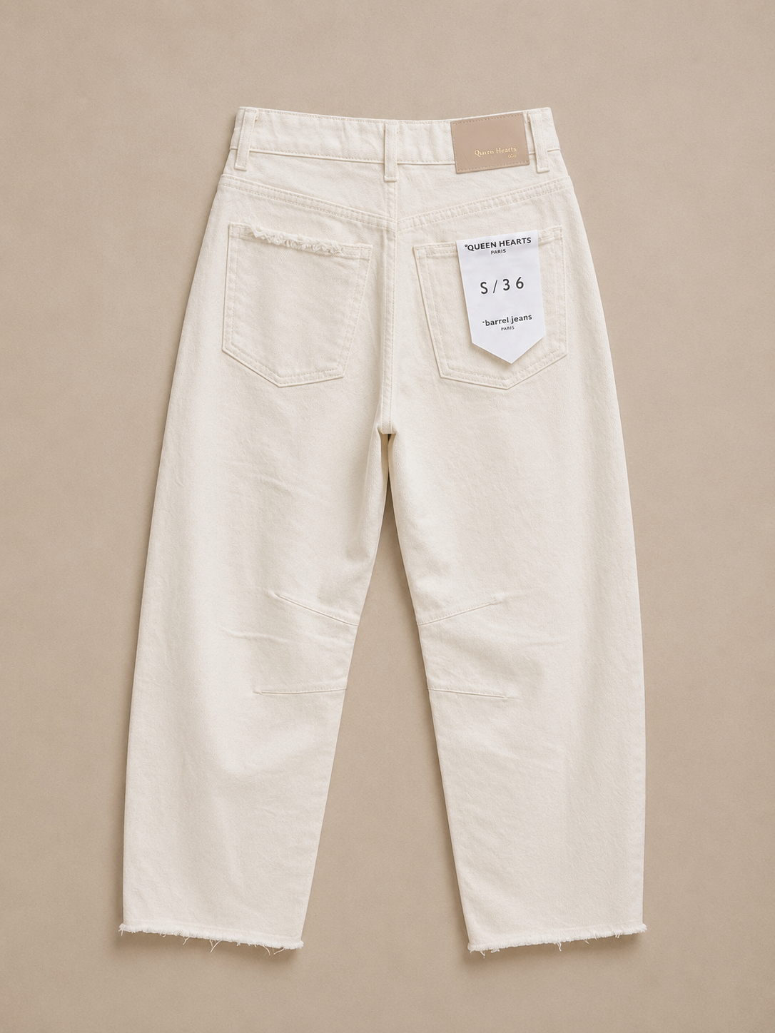 Queen Hearts Barrel Jeans Off White | Trendy Mid Waist Fit