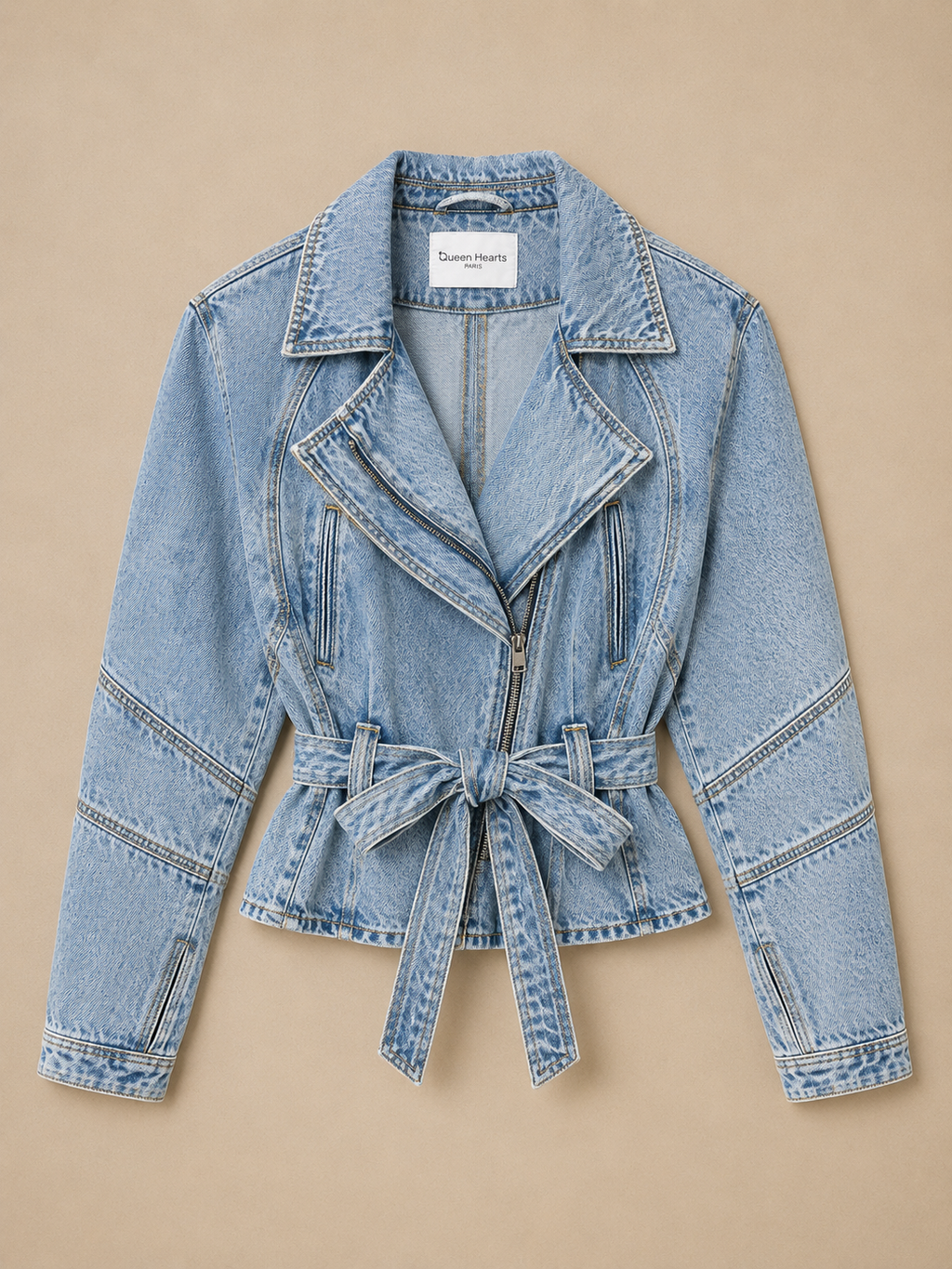 Queen Hearts Denim Jacket Met Tailleband | Lichtblauw Spijkerjack Dames
