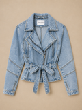 Queen Hearts Denim Jacket Met Tailleband | Lichtblauw Spijkerjack Dames