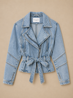 Queen Hearts Denim Jacket Met Tailleband | Lichtblauw Spijkerjack Dames