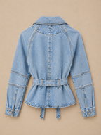 Queen Hearts Denim Jacket Met Tailleband | Lichtblauw Spijkerjack Dames