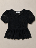 Zwarte Lace Blouse Dames | Elegante Kanten Top Met Korte Mouwen