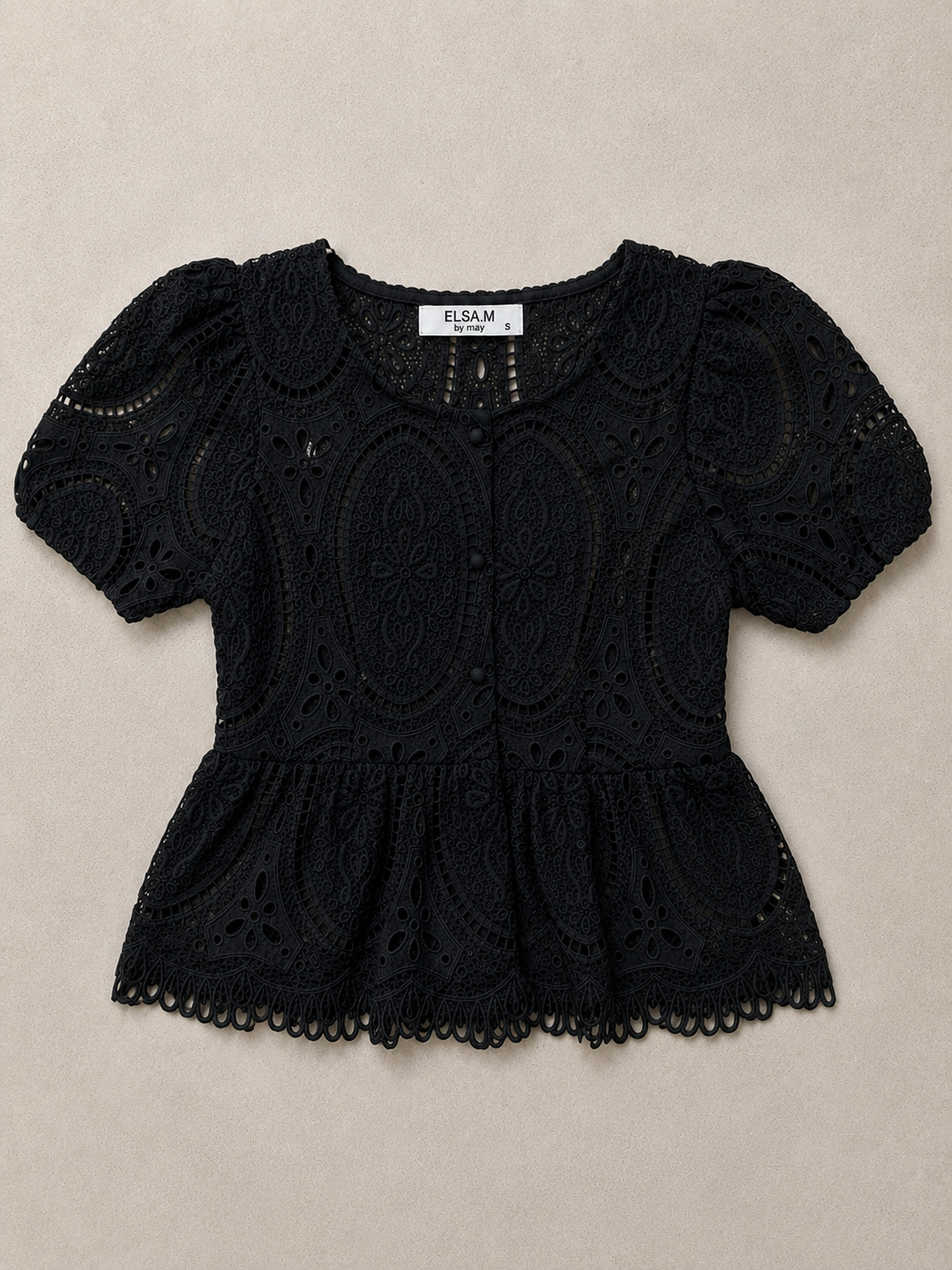 Zwarte Lace Blouse Dames | Elegante Kanten Top Met Korte Mouwen