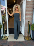 Donker Blauwgrijze Strapless Jumpsuit | Comfortabele Wide Leg