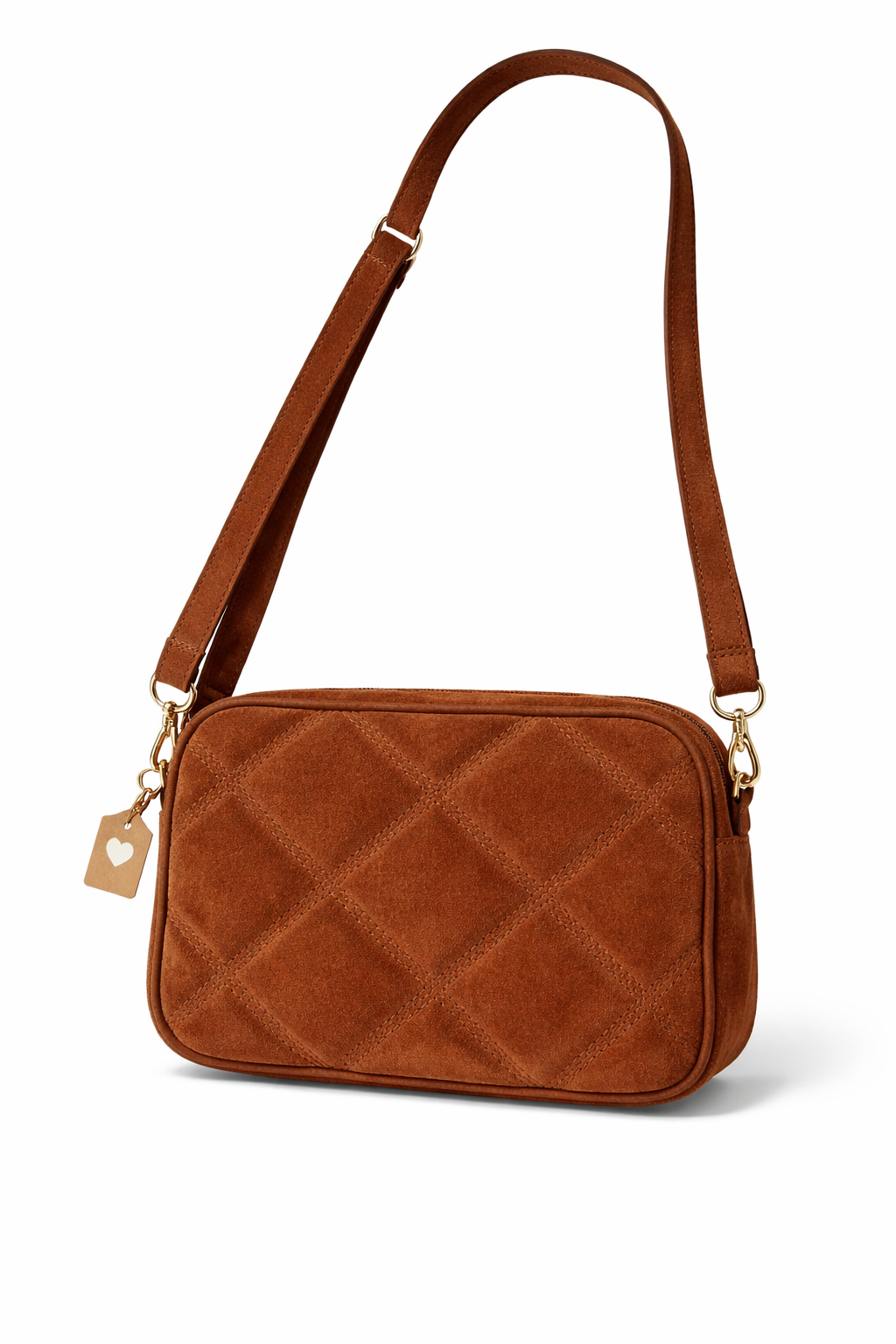 Cognac Suède Crossbody Tas | Gewatteerde Dames Tas van Echt Suède